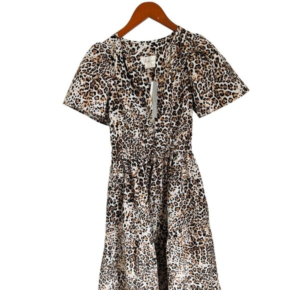 Anthropologie Somerset collection Maxi Dress Leopard Print Short Sleeves & Smock - Picture 2 of 10